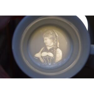 Antique LITHOPHANE SHAVING MUG Victorian German Beer Maid Wench IMAGE IN BOTTOM